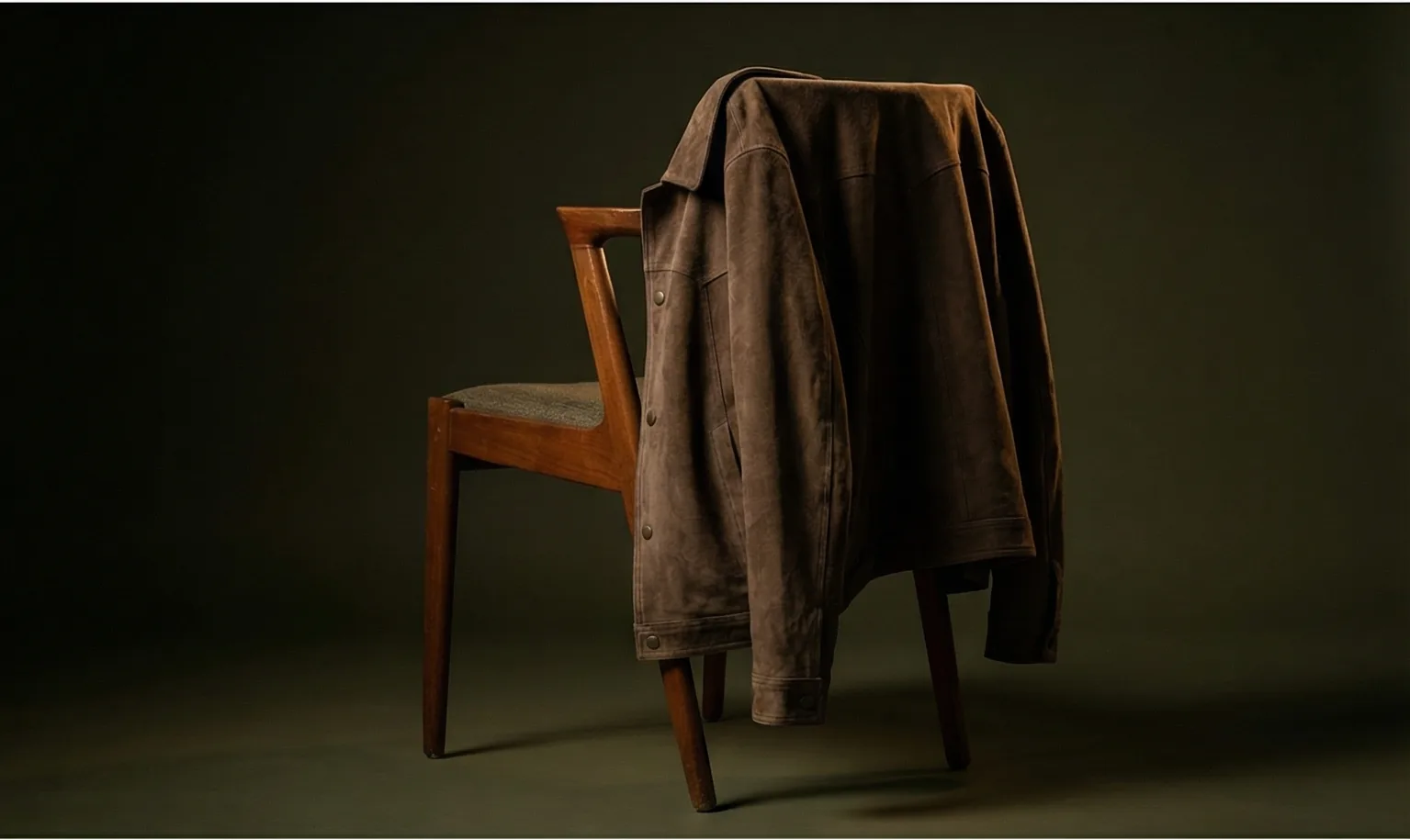 Chamarra de gamuza sobre silla de madera