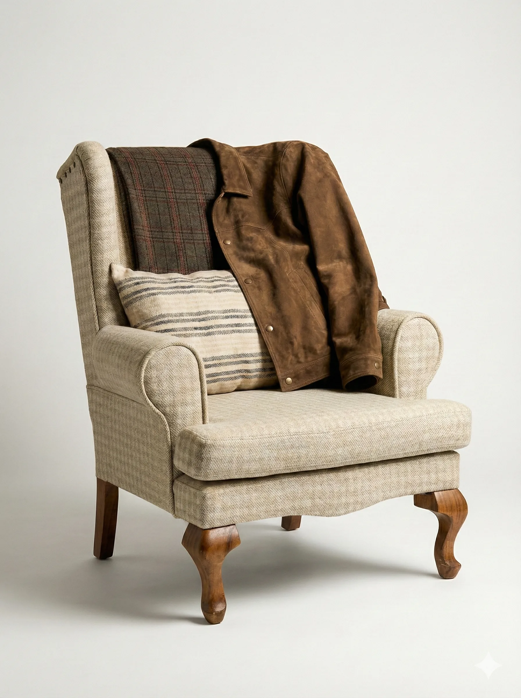 Suede Trucker sobre sill&oacute;n wingback